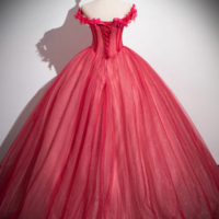 Dark Red Beading Prom Dress with Corset, Off the Shoulder Short Sleeve Floor Length Party Dress KPP1570 - Thumbnail 2