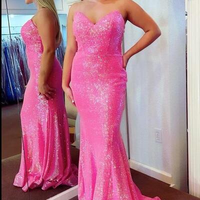 Psy858,sparkle pink sequin long prom dresses evening formal gown