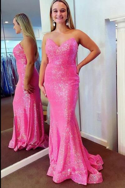 PSY858,Sparkle Pink Sequin Long Prom Dresses Evening Formal Gown