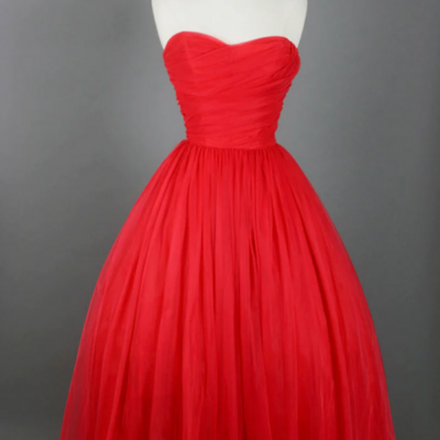 Red strapless tulle short prom dress, cute a line sweetheart neck party dress kpp1572 - Thumbnail 2