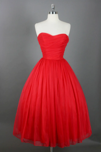 Red Strapless Tulle Short Prom Dress, Cute A Line Sweetheart Neck Party Dress KPP1572