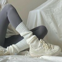 Japanese Sweet Black and White Solid Stacked Socks Woolen Knitted Socks - Thumbnail 4