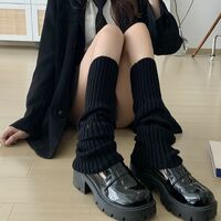 Japanese Sweet Black and White Solid Stacked Socks Woolen Knitted Socks - Thumbnail 5
