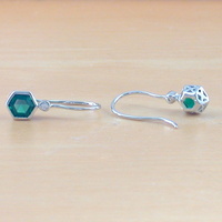 Sterling Silver Emerald Hexagon Earrings/Emerald Hook Earrings/Emerald Jewellery/Emerald Jewelry/May Birthstone/UK - Thumbnail 3