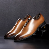 Genuine leather lace-up pointed toe polished business leather shoes  - Thumbnail 1