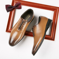 Genuine leather lace-up pointed toe polished business leather shoes  - Thumbnail 2