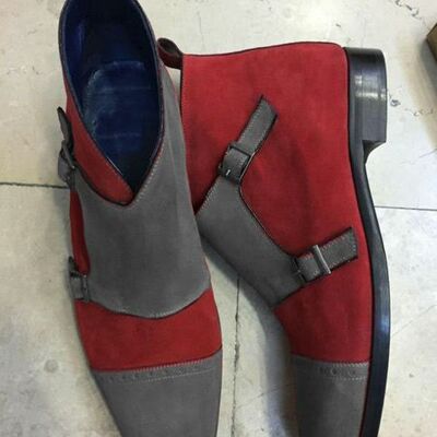  handmade men decent red suede  ankle boots - Thumbnail 3