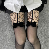 Black Bowknot Fishnet Pantyhose Stockings Tights - Thumbnail 1