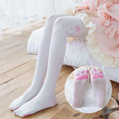 Cute Cat Paw Sakura White Pantyhose Stockings Tights