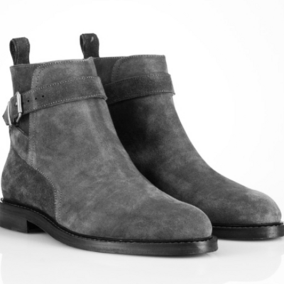 Handmade men jodhpur suede leather gray fashion ankle high boots