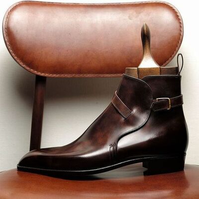 Handmade dark brown leather jodhpur strap ankle boot