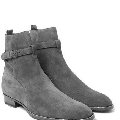 Handmade men gray genuine suede jodhpurs ankle boot