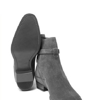 Handmade Men Gray Genuine Suede Jodhpurs Ankle Boot - Thumbnail 1