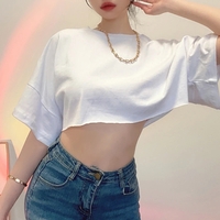 White Loose Cropped Short Sleeve Shirt  - Thumbnail 2
