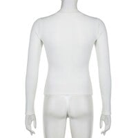 White Knit V Neck Long Sleeve Shirt  - Thumbnail 5