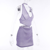 2PCS Purple Shimmer V Neck Dress  - Thumbnail 4