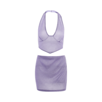 2PCS Purple Shimmer V Neck Dress  - Thumbnail 3