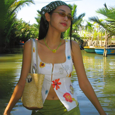 Floral Lace Cut Out Patchwork Crop Top 