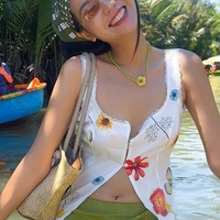 Floral Lace Cut Out Patchwork Crop Top  - Thumbnail 3