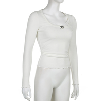 White Lace Bow Long Sleeve Crop Top - Thumbnail 7