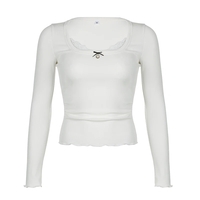 White Lace Bow Long Sleeve Crop Top - Thumbnail 6