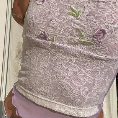Purple flower embroidery tube top 
