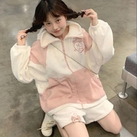 Pink Cat Cartoon Patchwork Jacket  - Thumbnail 1