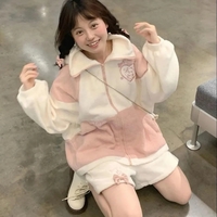 Pink Cat Cartoon Patchwork Jacket  - Thumbnail 4