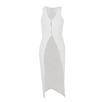 White Hollow Out V Neck Long Tank Top - Thumbnail 5