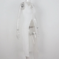 White Hollow Out V Neck Long Tank Top - Thumbnail 6