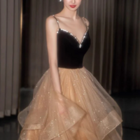 Shiny Spaghetti Straps V Neck Prom Dress, A Line Evening Dress With Layers KPP1573 - Thumbnail 2