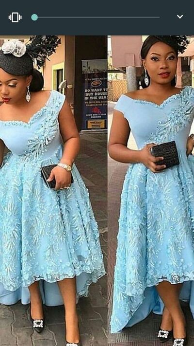 Blue Lace Appliques African Prom Dress Evening Dress