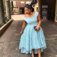 Blue Lace Appliques African Prom Dress Evening Dress - Thumbnail 1