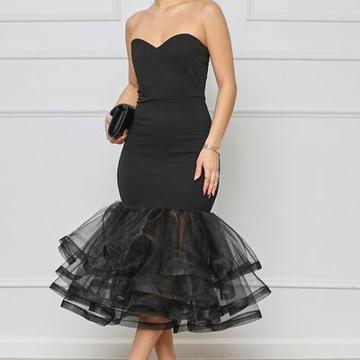 Black mermaid tea-length prom dress evening gowns - Thumbnail 3