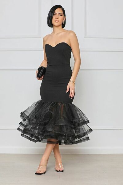 Black Mermaid Tea-length Prom Dress Evening Gowns