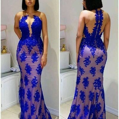 blue blue mermaid lace appliques prom dress evening gowns - Thumbnail 3