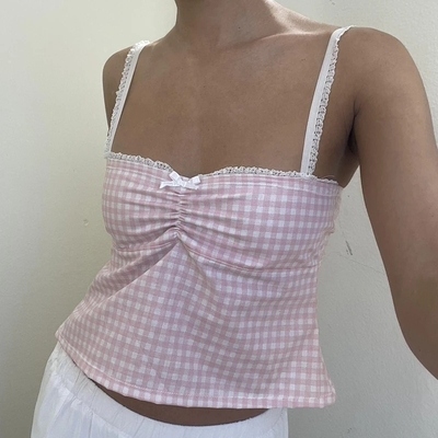 Pink Plaid Bow Crop Top 