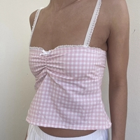 Pink Plaid Bow Crop Top  - Thumbnail 1