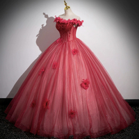 Dark Red Beading Prom Dress with Corset, Off the Shoulder Short Sleeve Floor-Length Party Dress - Thumbnail 1