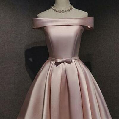 Off shoulder pink short stain homecoming dresses