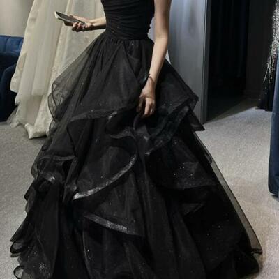 Sweetheart black tulle layers ball gown formal prom dresses - Thumbnail 3