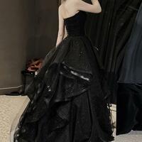 Sweetheart Black Tulle Layers Ball Gown Formal Prom Dresses - Thumbnail 1