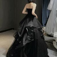 Sweetheart Black Tulle Layers Ball Gown Formal Prom Dresses - Thumbnail 2