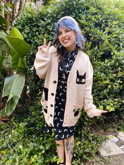Cat Graphic Print Sweater 