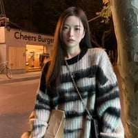 Black Stripe Knit Oversized Sweater  - Thumbnail 1