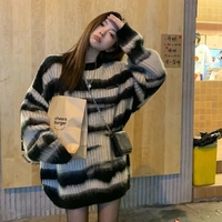 Black Stripe Knit Oversized Sweater  - Thumbnail 2