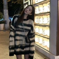 Black Stripe Knit Oversized Sweater  - Thumbnail 5
