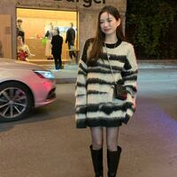 Black Stripe Knit Oversized Sweater  - Thumbnail 7