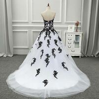 Elegant White And Black Lace Appliqued Prom Dresses  - Thumbnail 1