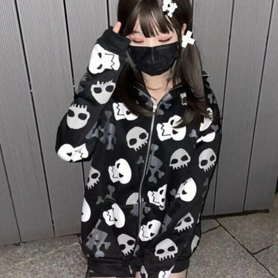 Black Skull Punk Zipper Hoodie 